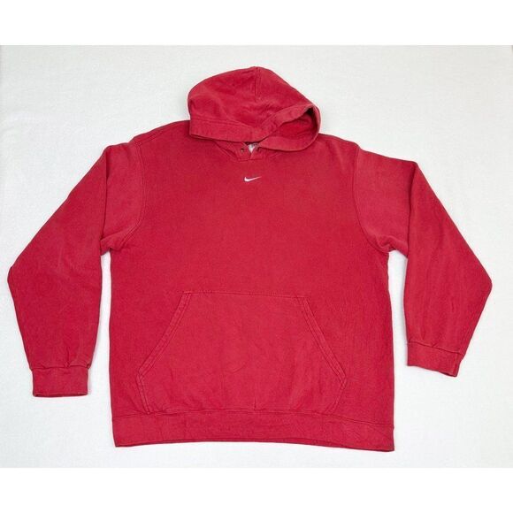 Nike Other - Vintage Nike Hoodie Center Swoosh Large Red Sweatshirt Sweater Pullover